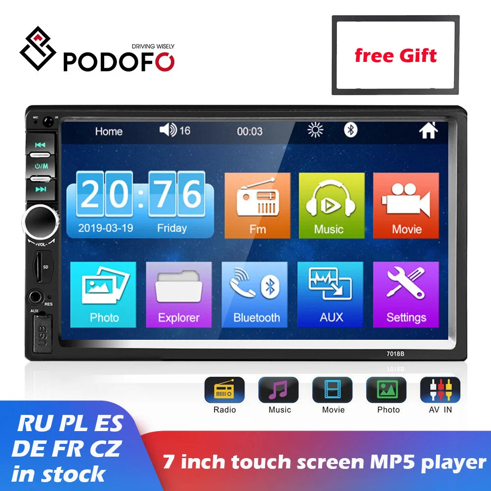 Universal 2-Din Car Radio Stereo 7-Inch HD Touch Screen Multimedia Player