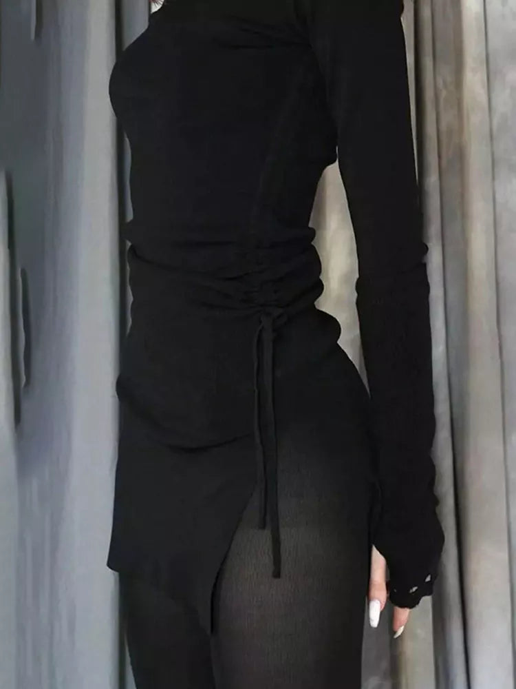 Long Sleeve Mini Black Dress