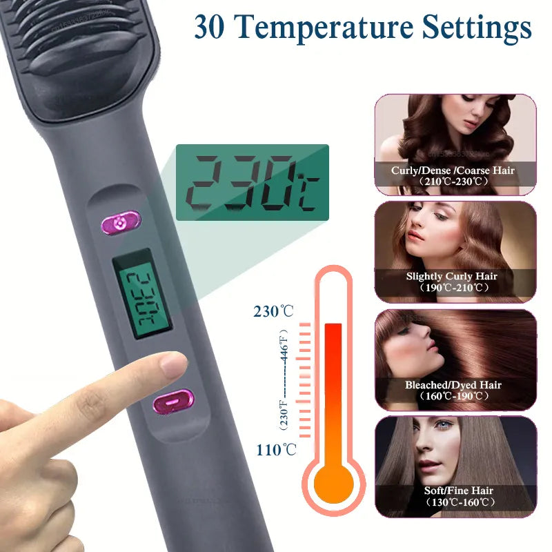 Fast Heating Hair Straightening and Curling Brush With LCD Display