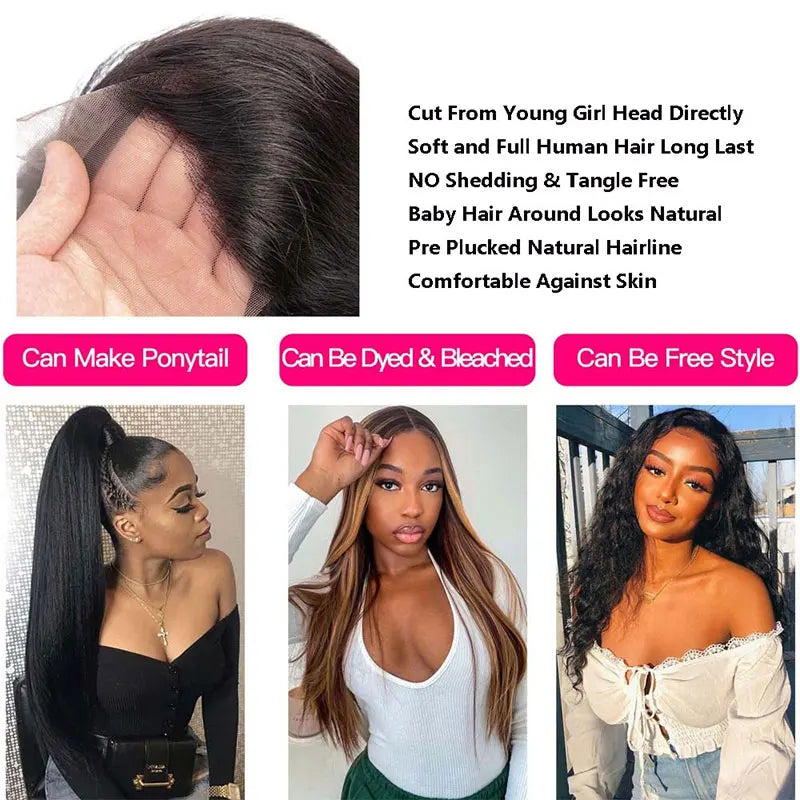 Transparent 360 Lace Frontal Human Hair Wigs With Baby Hair Pre-Plucked