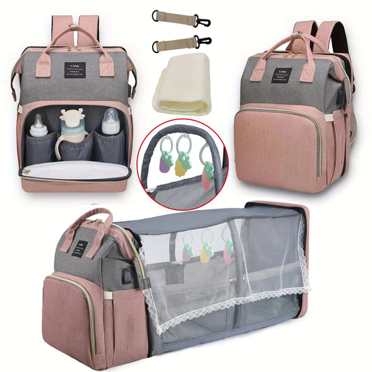 Mommy Baby Diaper Bag Backpack Changing Pad Shade Mosquito Net Wet and Dry Carrying USB Charging Port Stroller Hanging Bag Free