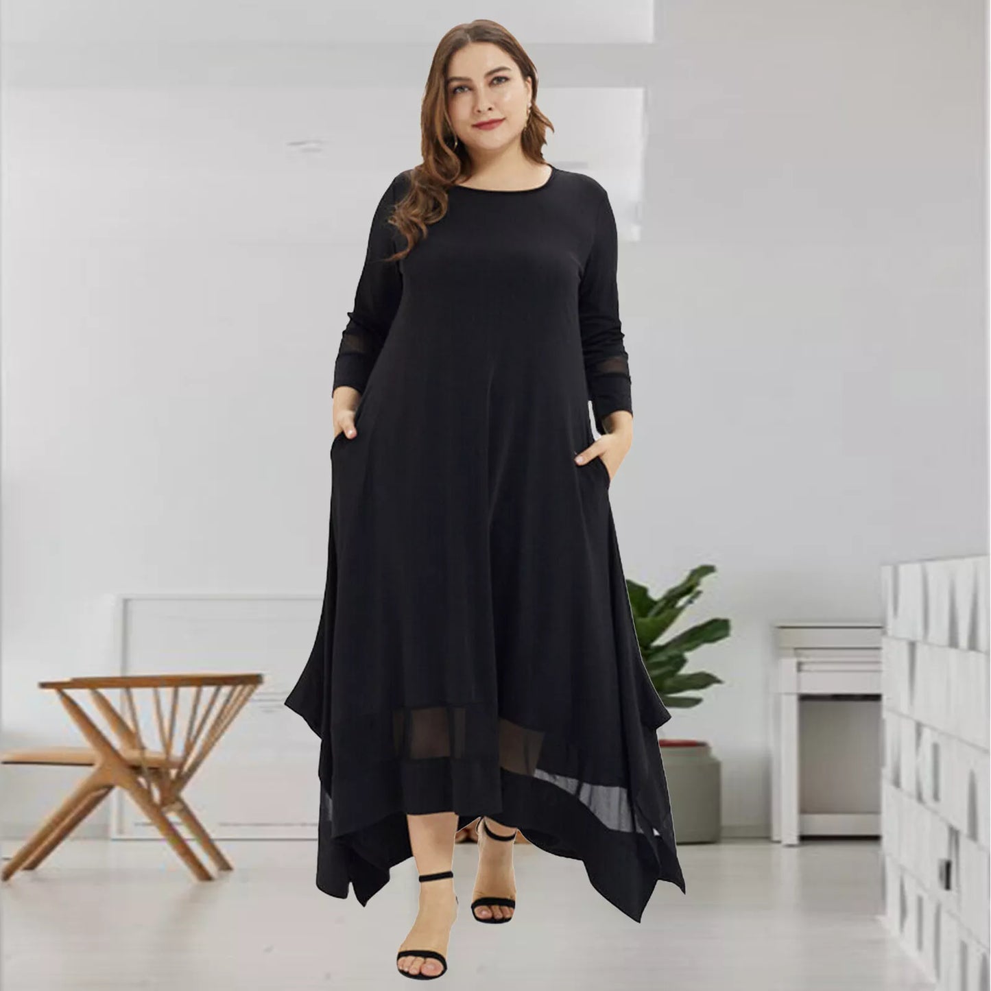 Plus Size Maxi Dress with O Neckline