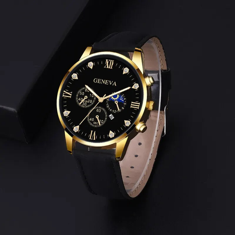 2pcs Luxury Mens Quartz Watches Bracelet Watch Set For Men Business Fashion Casual Round Pointer Calendar Watch