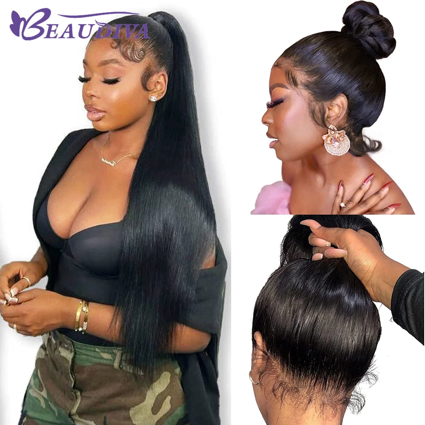 Transparent 360 Lace Frontal Human Hair Wigs With Baby Hair Pre-Plucked