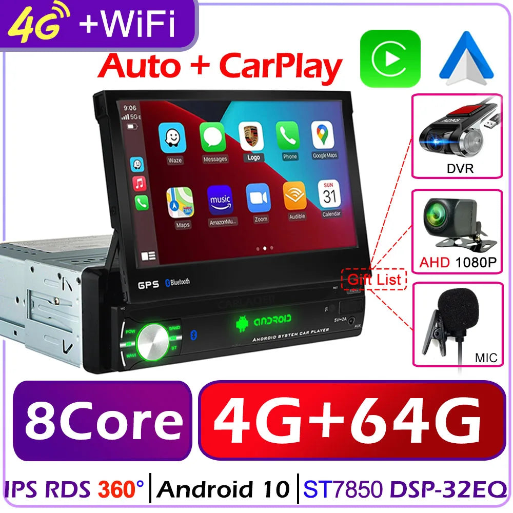 7" 1 Din Car Radio, GPS Navigation Multimedia Player