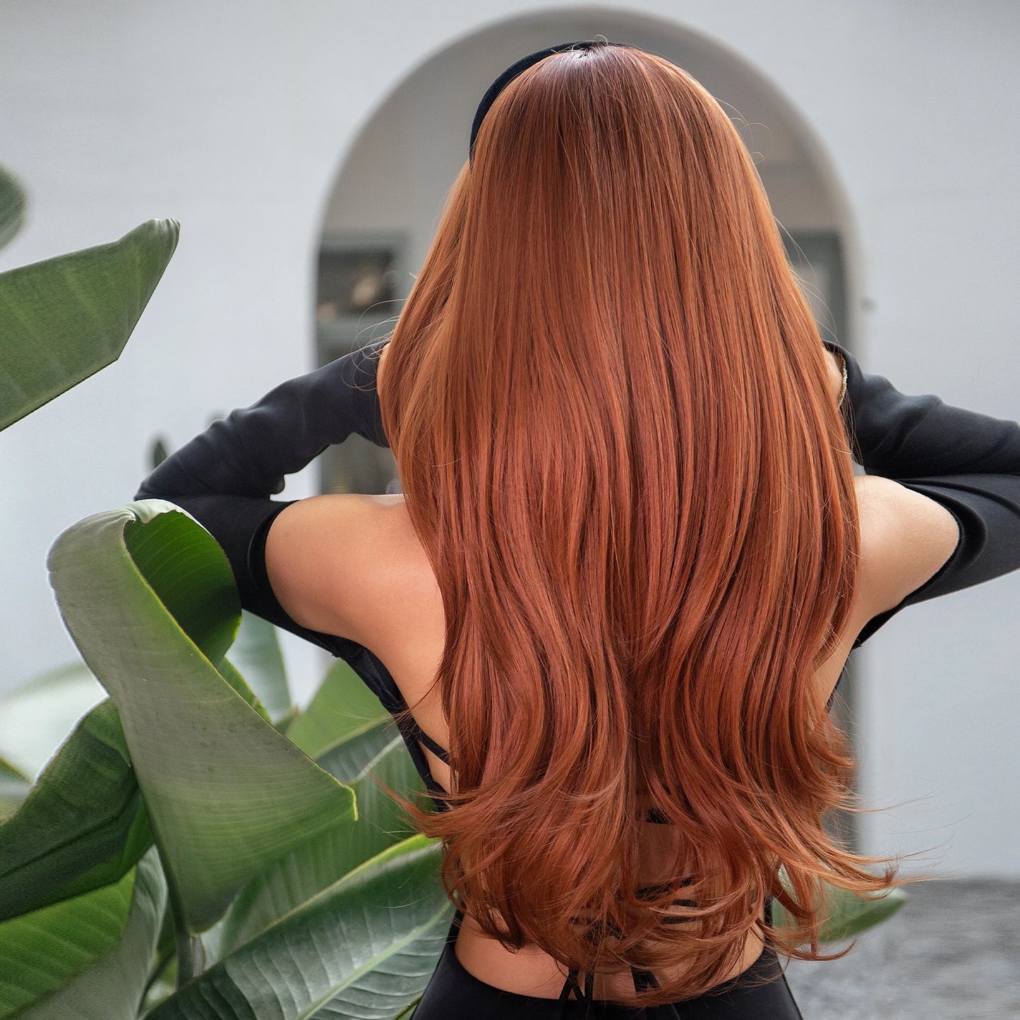 Red, brown, and copper long straight synthetic wigs for women