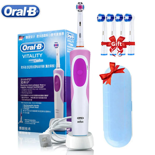 2D Rotary Vibration Electric Toothbrush with 4 Gift Brush Heads for Free