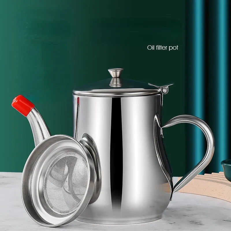 1Pc Household Stainless Steel Oil Pot with Filter