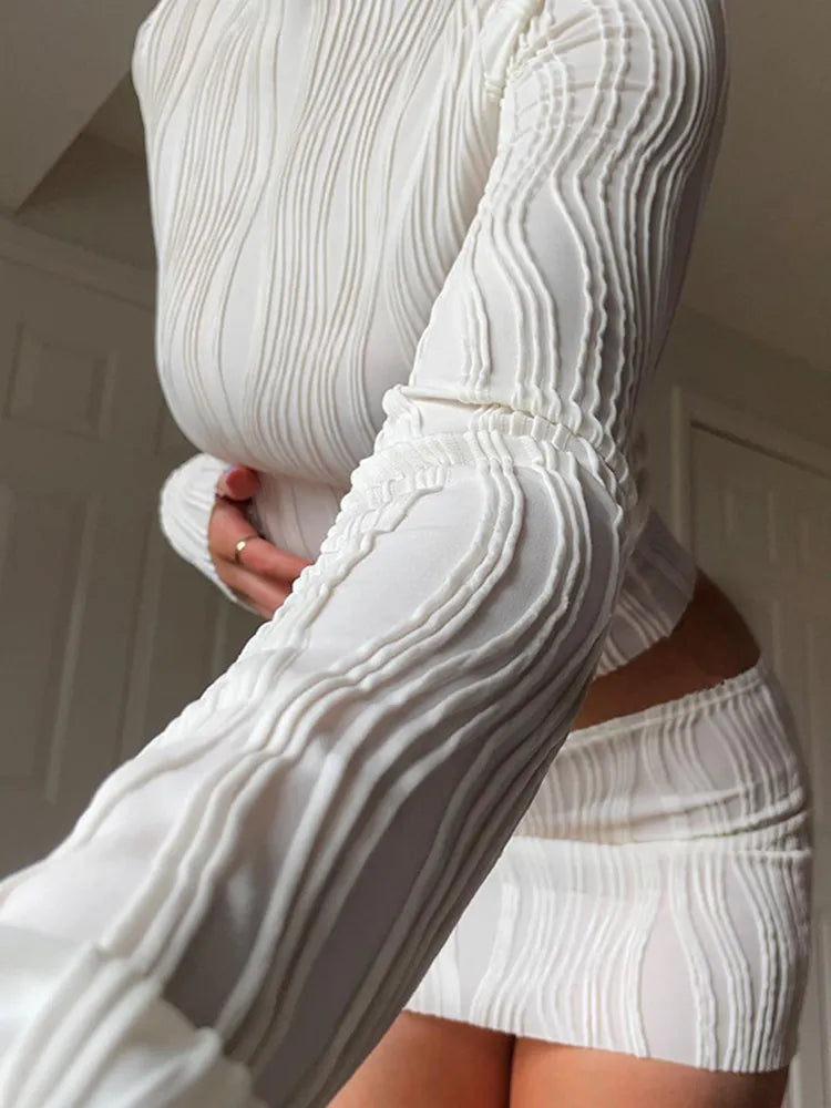 Elegant  Rucked Long Sleeve White Tops