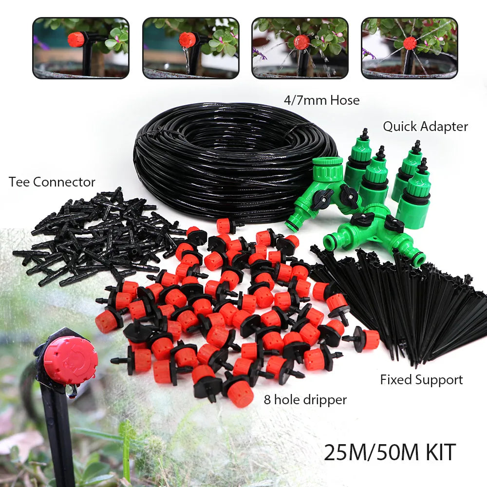 25/50M Automatic Garden Irrigation Watering System Drip Kit