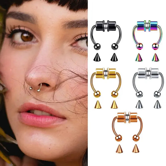 1-3Pcs Non Piercing Magnetic Septum Nose Ring for Women Stainless Steel Hoop Reusable Fake Nose Jewelry