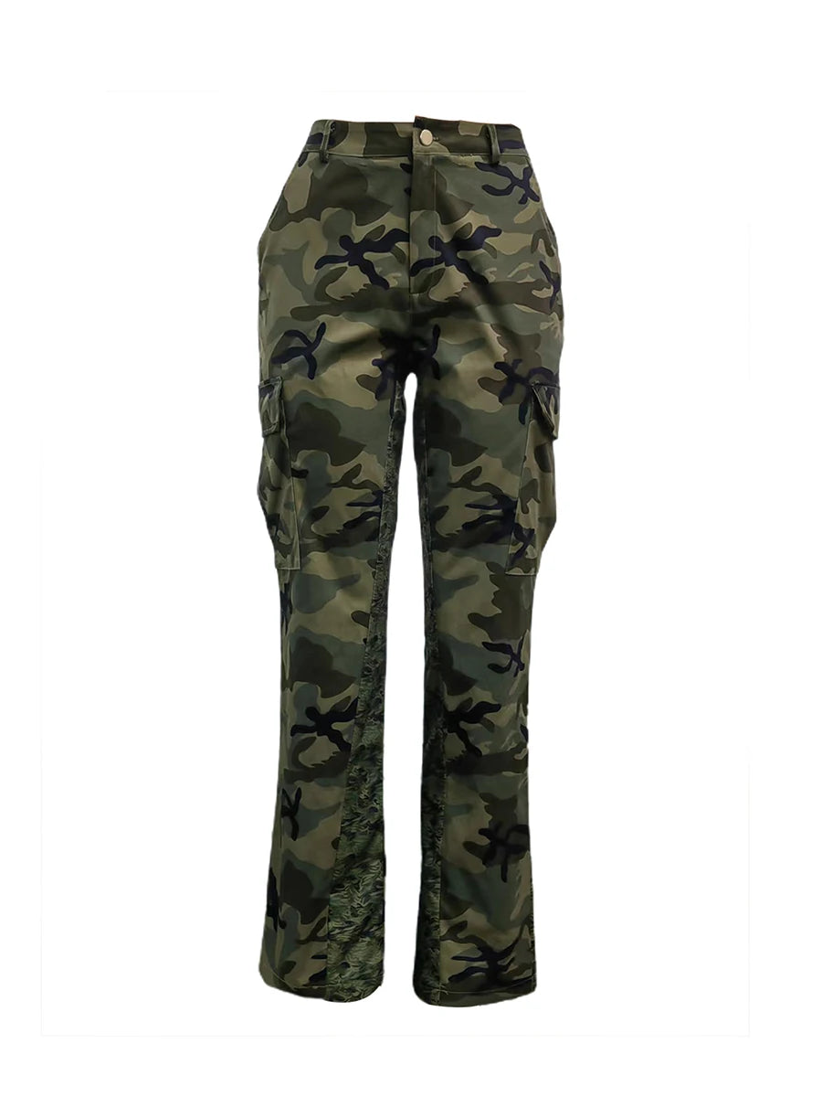 Plus Size Camo Print Side Pocket Cargo Pants