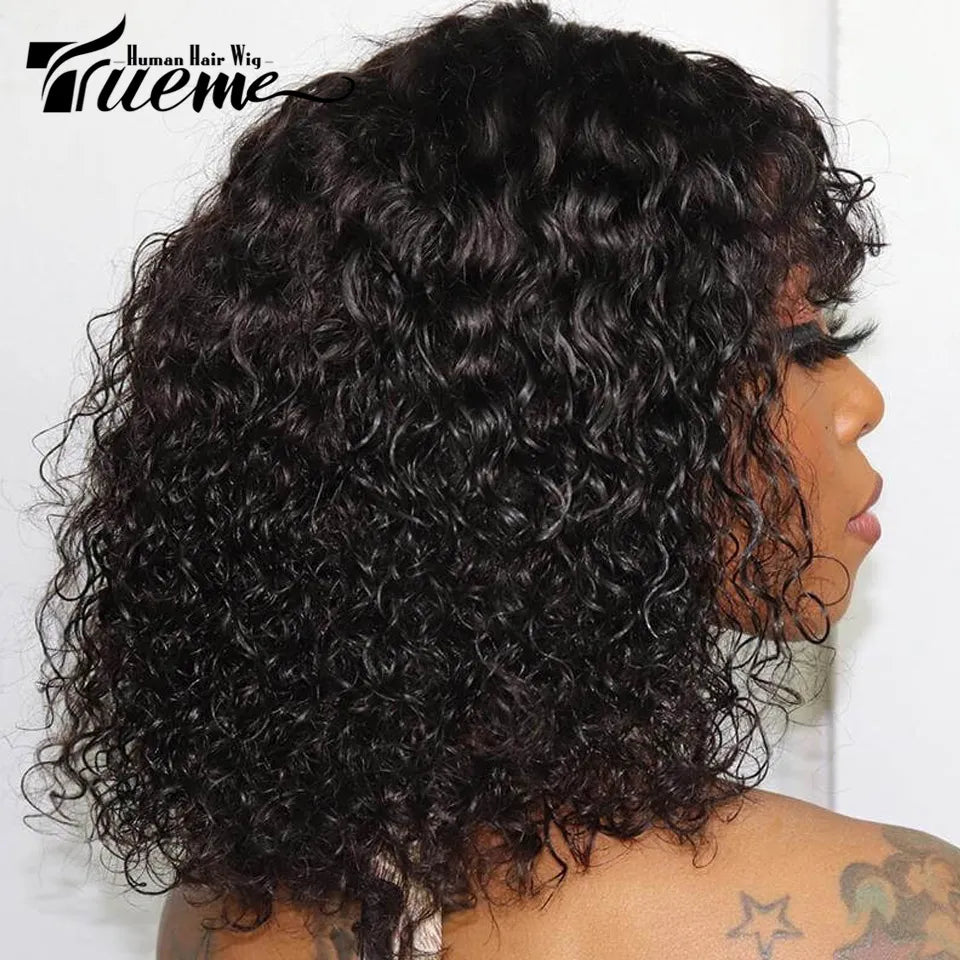 Colored Brazilian Bob Curly Human Hair Wigs with Bangs