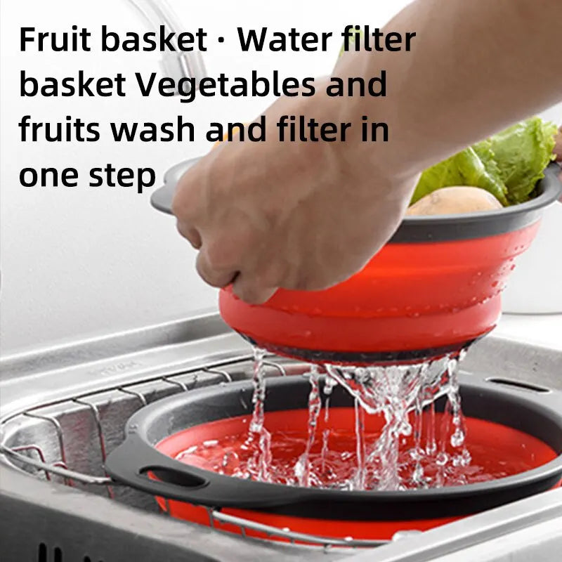 Folding Silicone Drain Basket Fruit Vegetable Washing Basket Foldable Strainer Colander Collapsible Drainer Kitchen Storage Tool