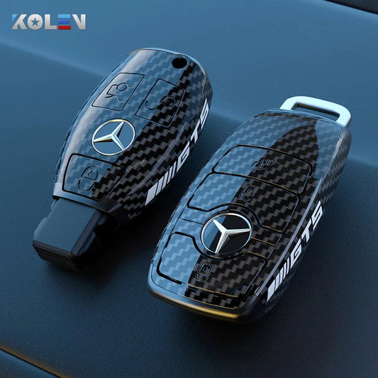 Carbon Fiber Style Car Key Case Cover For Mercedes Benz