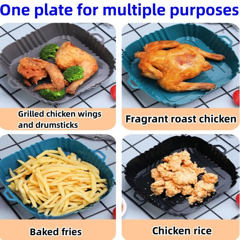 1PC Air Fryer Oven Baking Tray Silicone Tray Fried Chicken Pizza Mat Oilless Silicone Pan Air Fryer Accessories