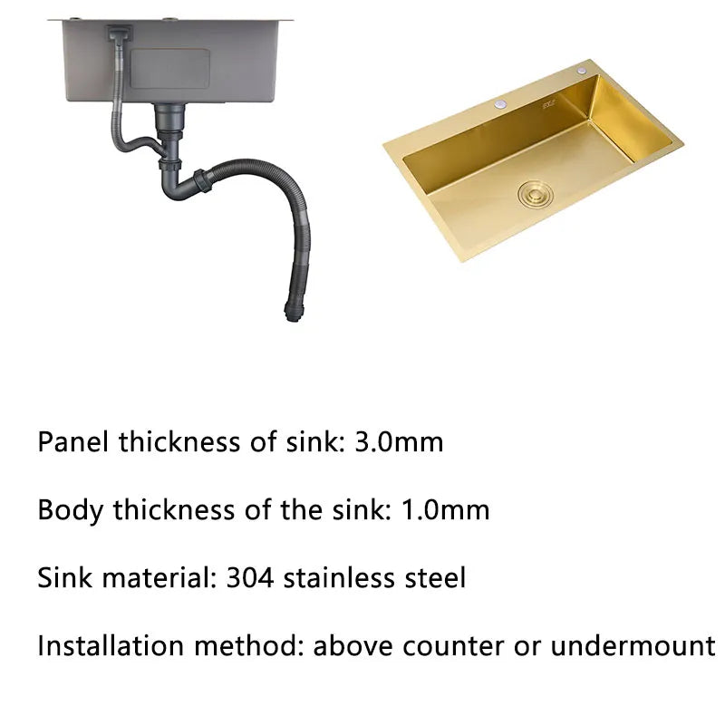 Kitchen  Stainless Steel  Gold Single Sink Bowl