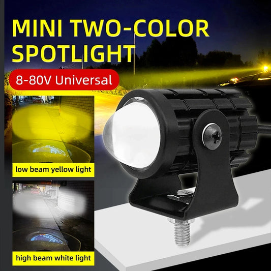 Waterproof 12-80V Two-Color Motorcycle LED Spotlight Headlamp
