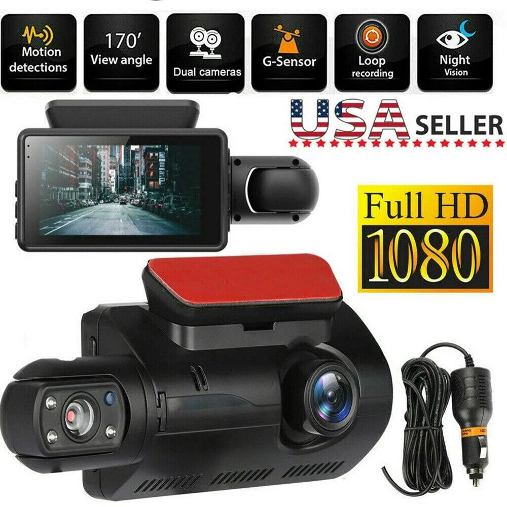 HD Dual Camera Dashcam with Wide Angle and Night Vision