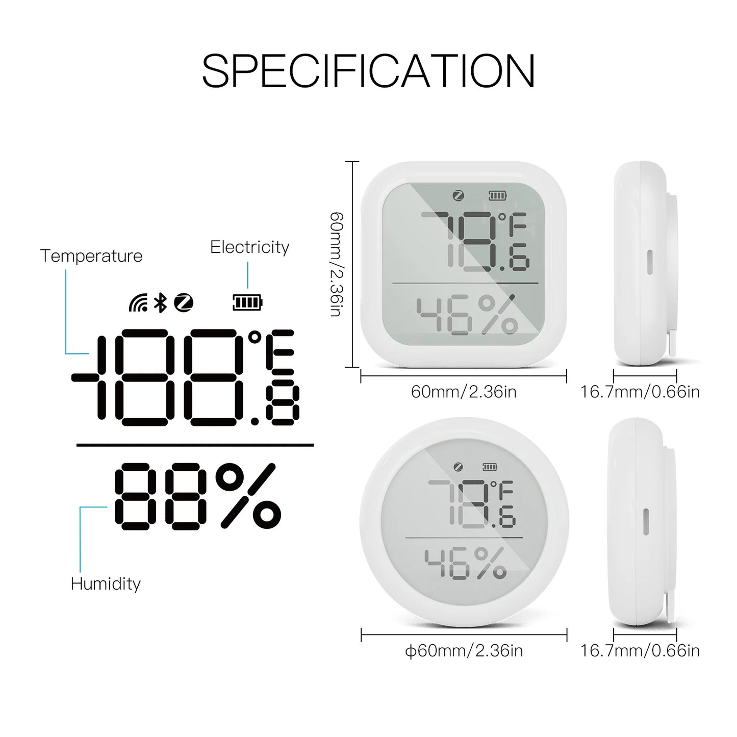 Smart Home Temperature And Humidity Sensor With LED Screen