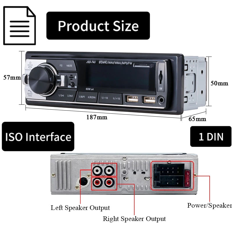 Bluetooth Car Radio With Remote Control In Dash Kit