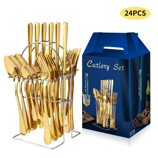 24pcs/Set Stainless Steel Cutlery Set with Holder & Gift Box - Perfect Tableware Set for Any Occasion!