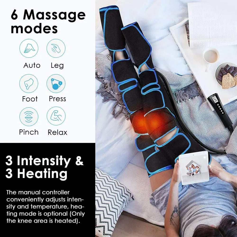 Leg-Massager Compression for Thigh, Calf, and Foot with Handheld Controller Knee-Heat