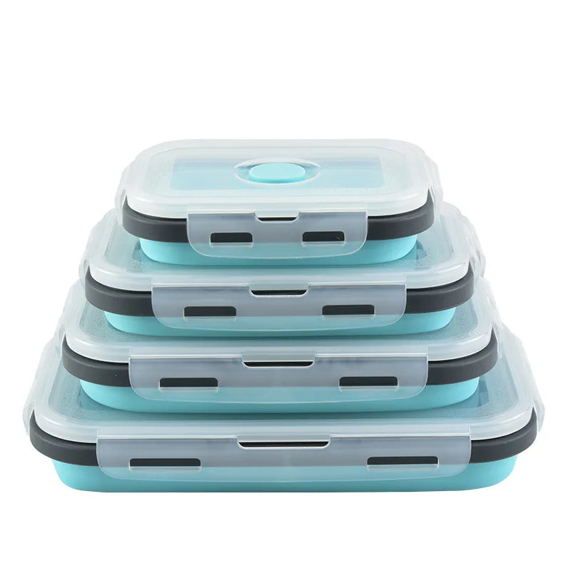1PCS Food grade square portable foldable silicone lunch box refrigerator microwave oven lunch box storage box outdoor lunch box