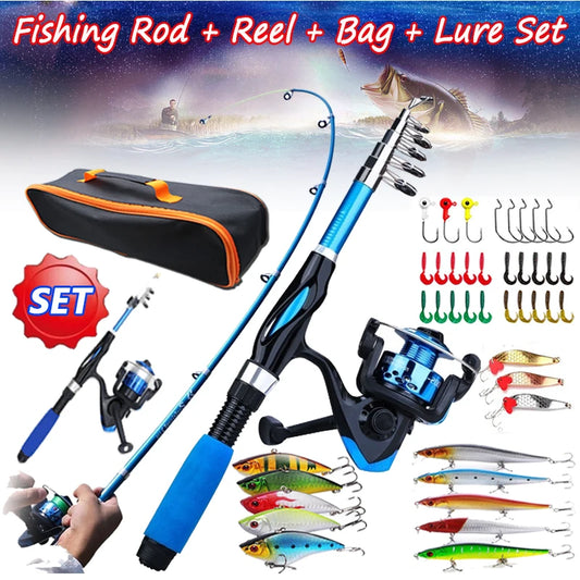 Fishing Rod Full Kits with 1.2M Telescopic Sea and Spinning Reel Bag for Beginners