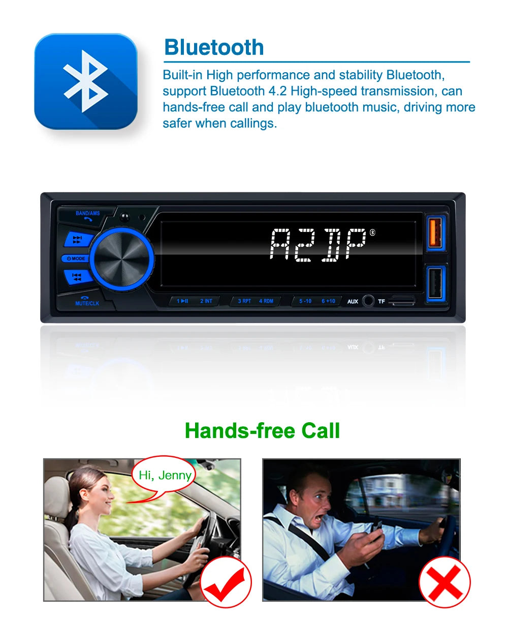 Car Radio MP3 Player FM Tuner with AUX Input USB Charging