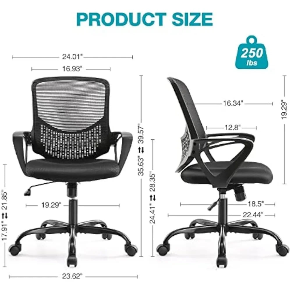 Ergonomic Office Home Desk Mesh Fixed Armrest, Executive Computer Chair with Soft Foam Seat Cushion and Lumbar Support