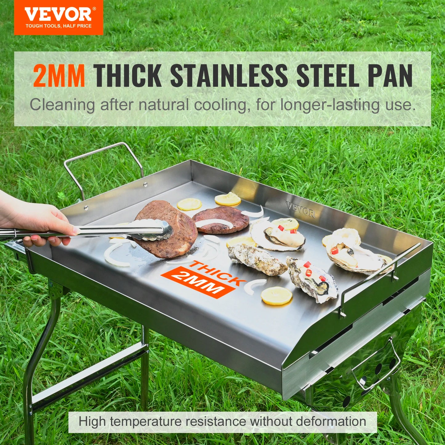 VEVOR Stove Top Griddle Stainless Steel Griddle Rectangular Double Burner Griddle Pan Non-Stick Family Pan Cookware with Handles