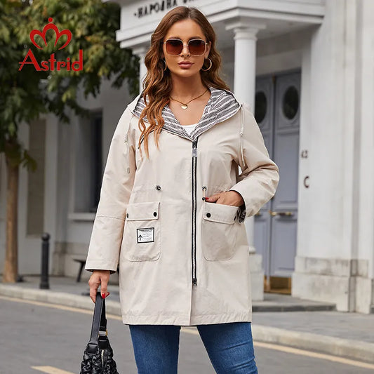 Plus Size Hooded Windbreaker Casual Trench Coat