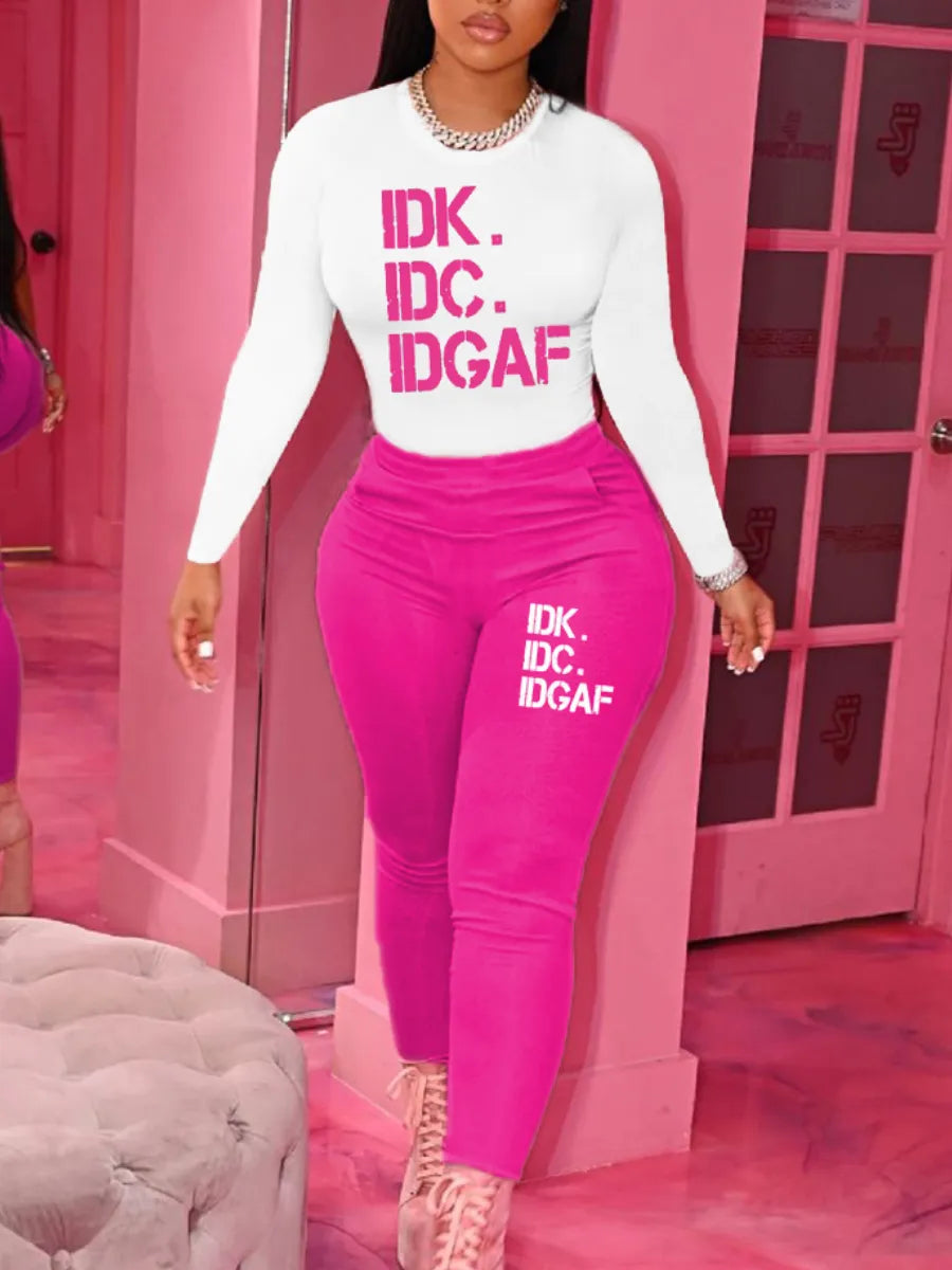 Plus Size Letter Print Pants and Long sleeve Set