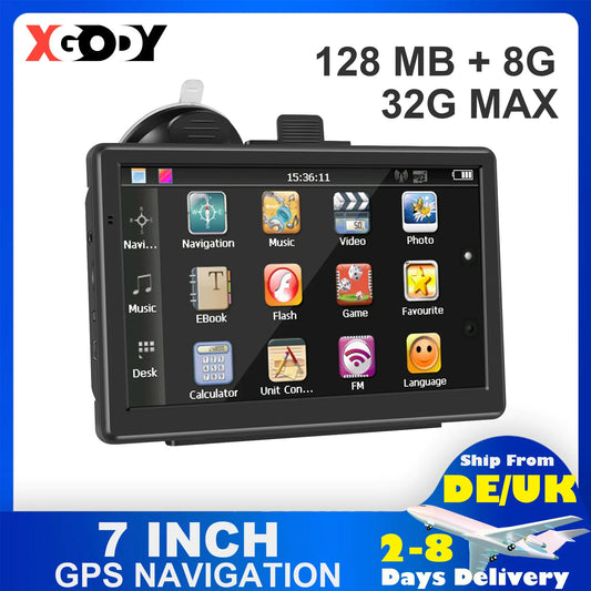 7 Inch 128MB+ 8GB Touch Screen GPS Navigation