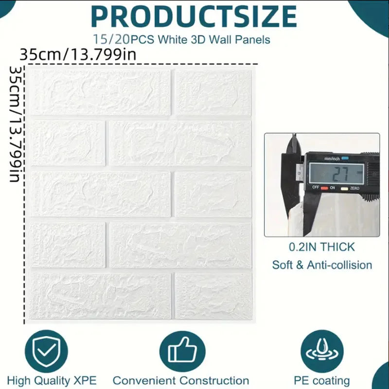 15pcs/20pcs/40pcs DIY 3D Simple Brick Pattern Wall Stickers,Thickened, Sound-proof,Waterproof,Moisture-proof