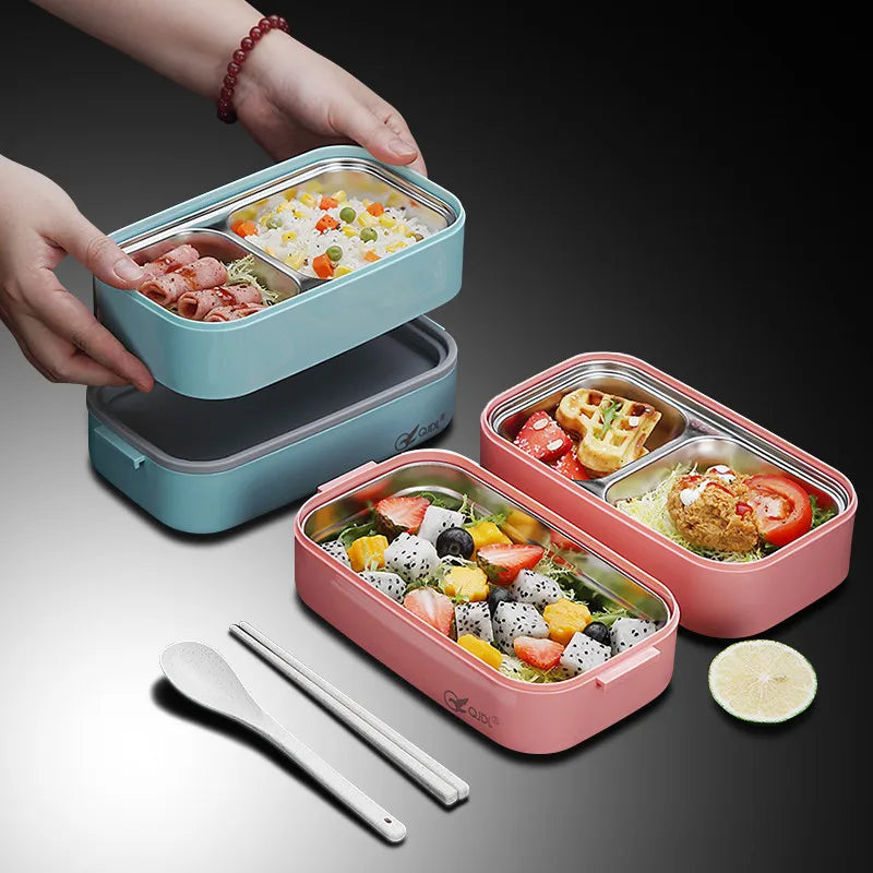 1/2 Layers  Microwavable stainless steel lunch box with Grids