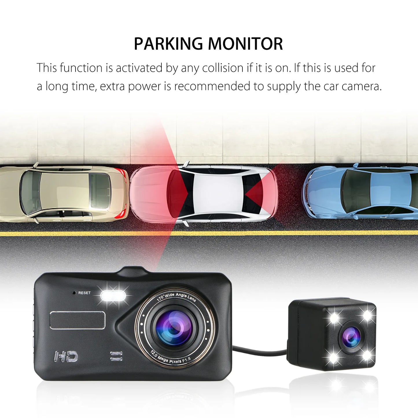 Full HD 1080P Front and Rear Dash Cam with Night Vision Driver Recorder