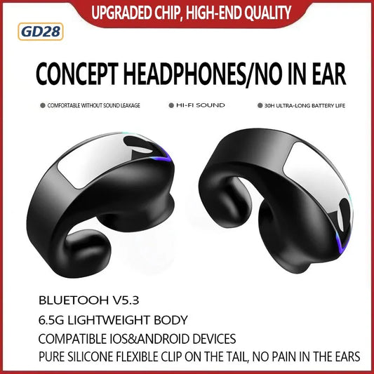 GD28 Bone Conduction TWS Headphones Bluetooth V5.3 Ear Clip Lightweight Business Sports Game Headset with Mic Noise Reduction