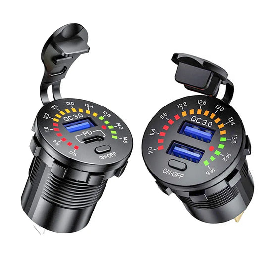 Dual USB Charger Socket with Voltmeter Switch