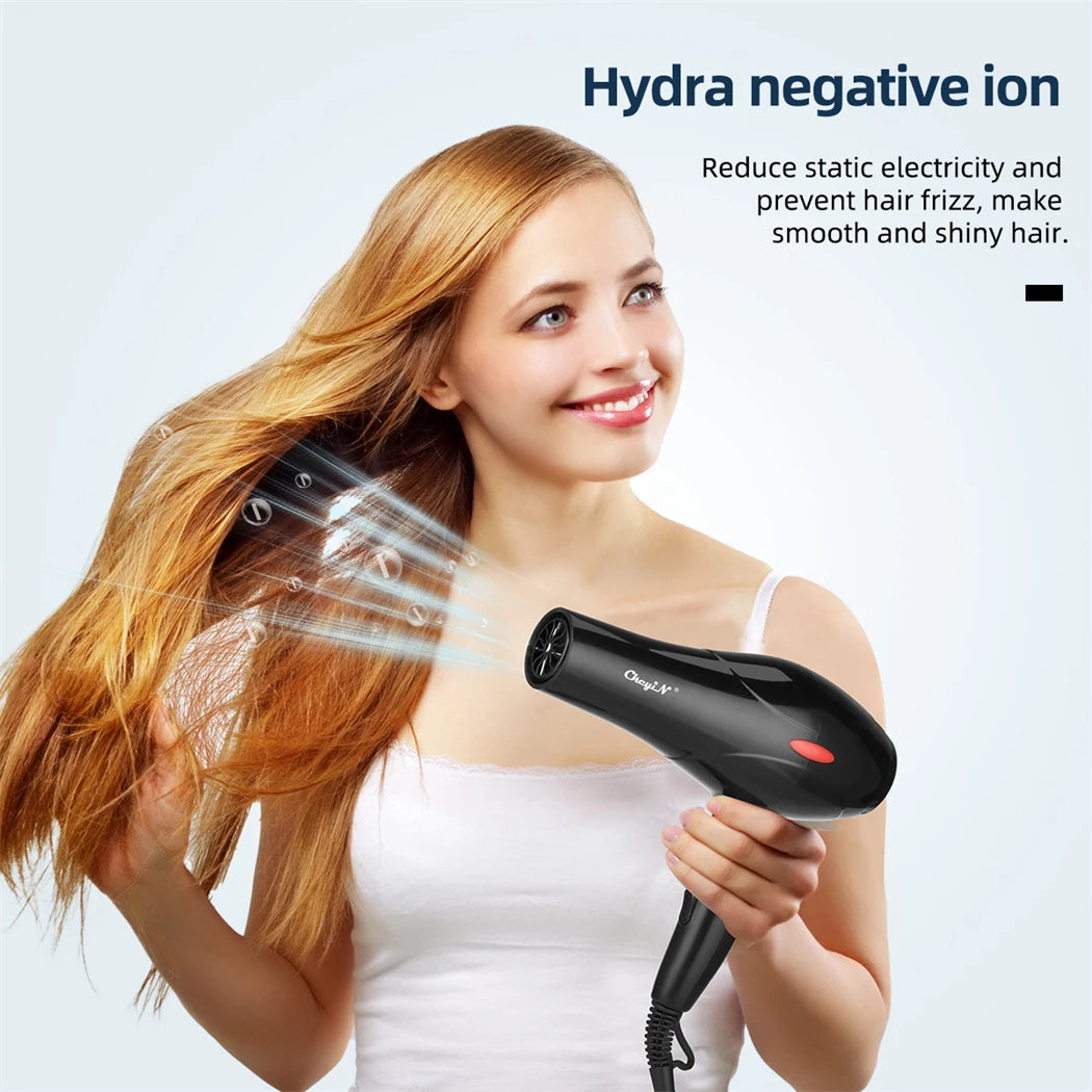 Powerful Electric Hair Dryer with Low Noise, 3 Heat Settings, 2 Speeds, 2 Nozzles, 2200W, 220V