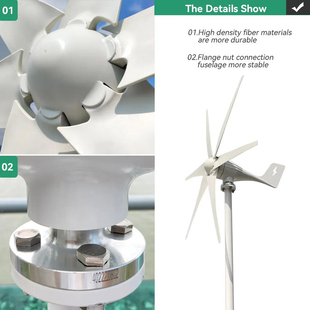 3000w 48v 24v 12v Small Wind Turbine with 6 Blades and MPPT/Charge Controller