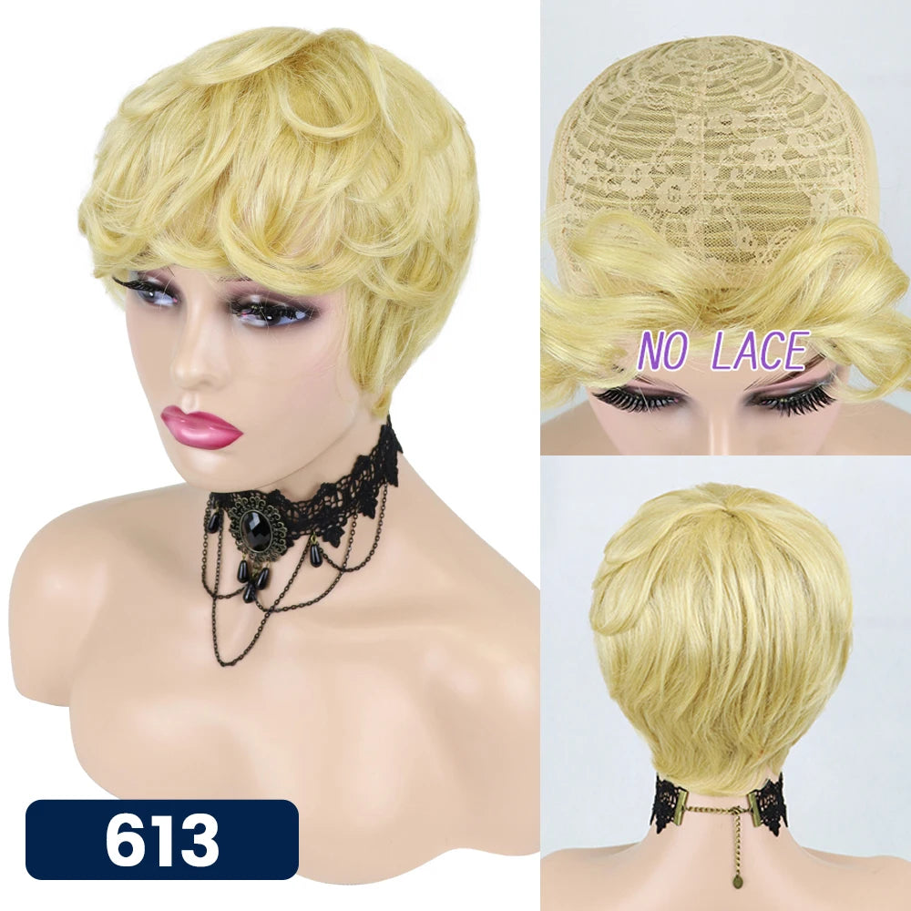 Short Pixie Cut Straight Hair Wig with 150% Density and Machine Made Wig