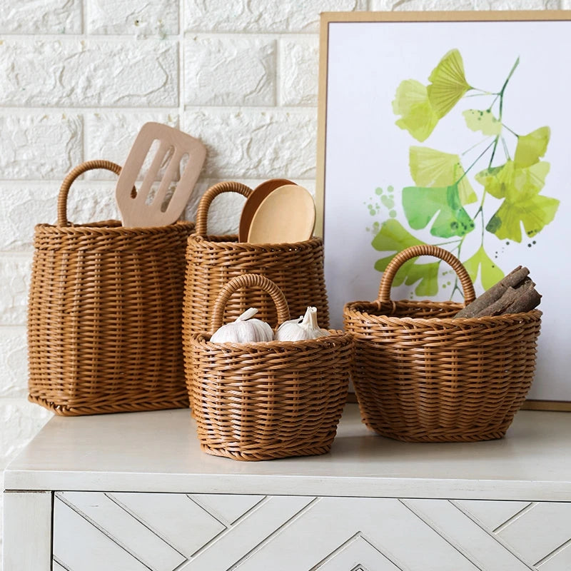 Woven Hanging Kitchen Storage Basket with Handle