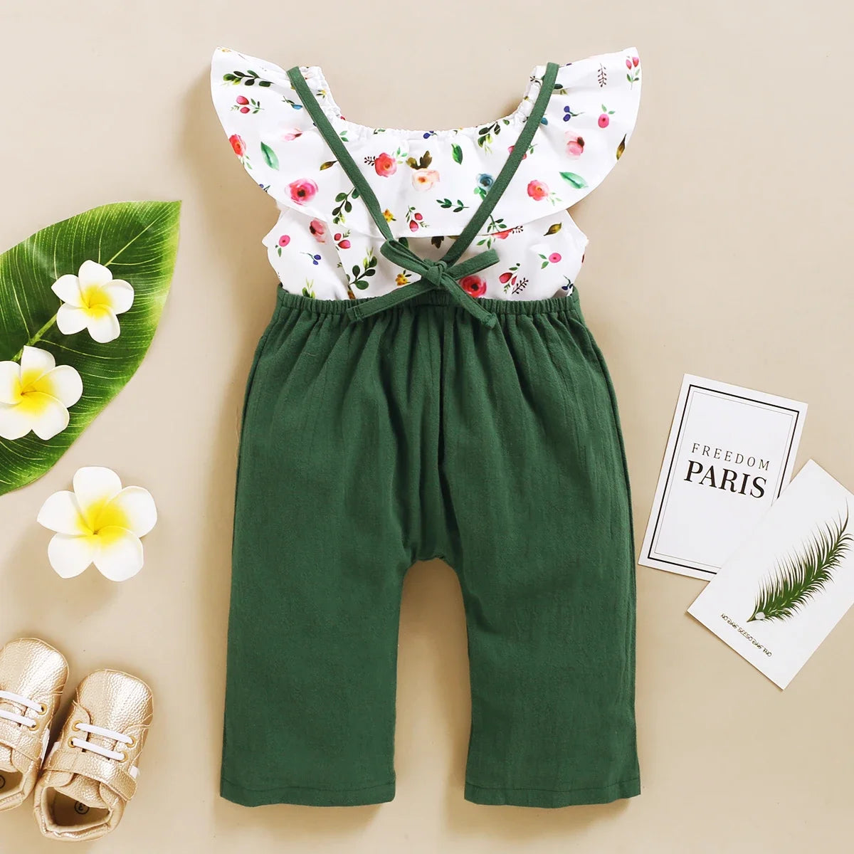 1-5Years Kids Girl School Clothes Set Lotus Leaf Short Top+Suspender Pant 2PCS Outfit Fashion Summer Clothing for Toddler Girl