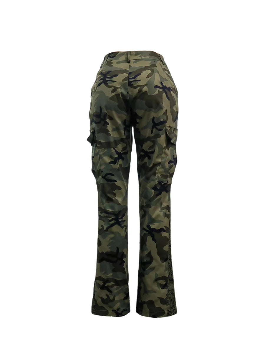 Plus Size Camo Print Side Pocket Cargo Pants