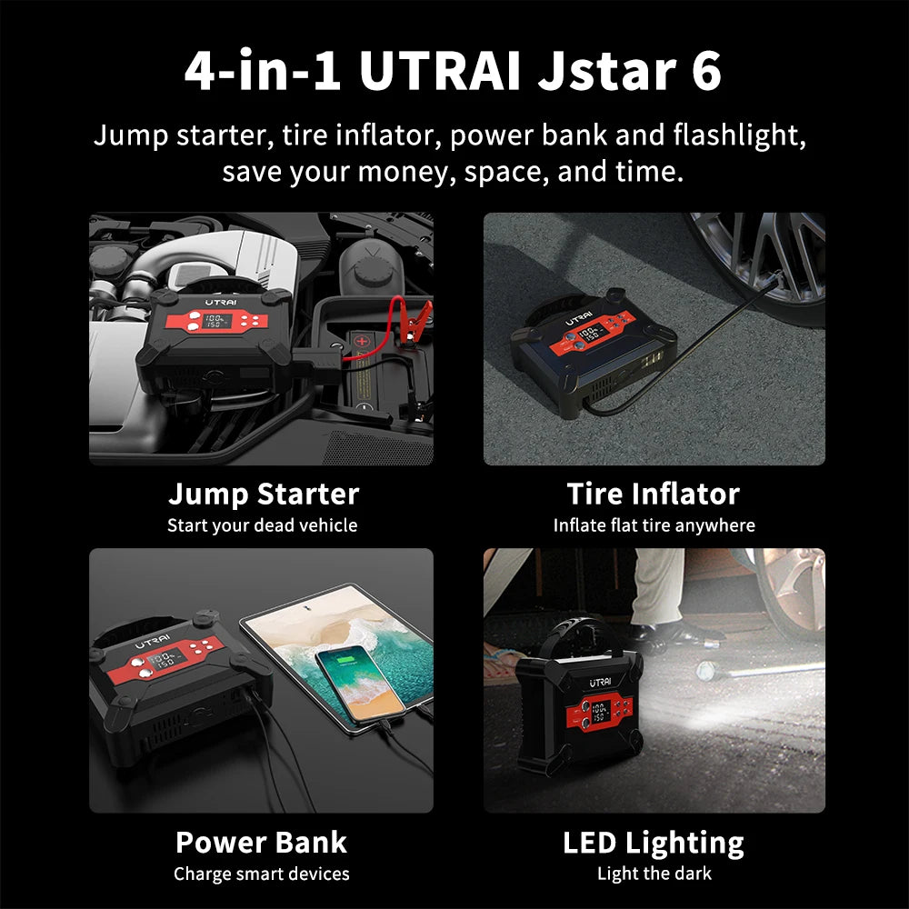 1800A Jump Starter 4 in 1 Air Compressor Power Bank Portable Battery For Car Emergency