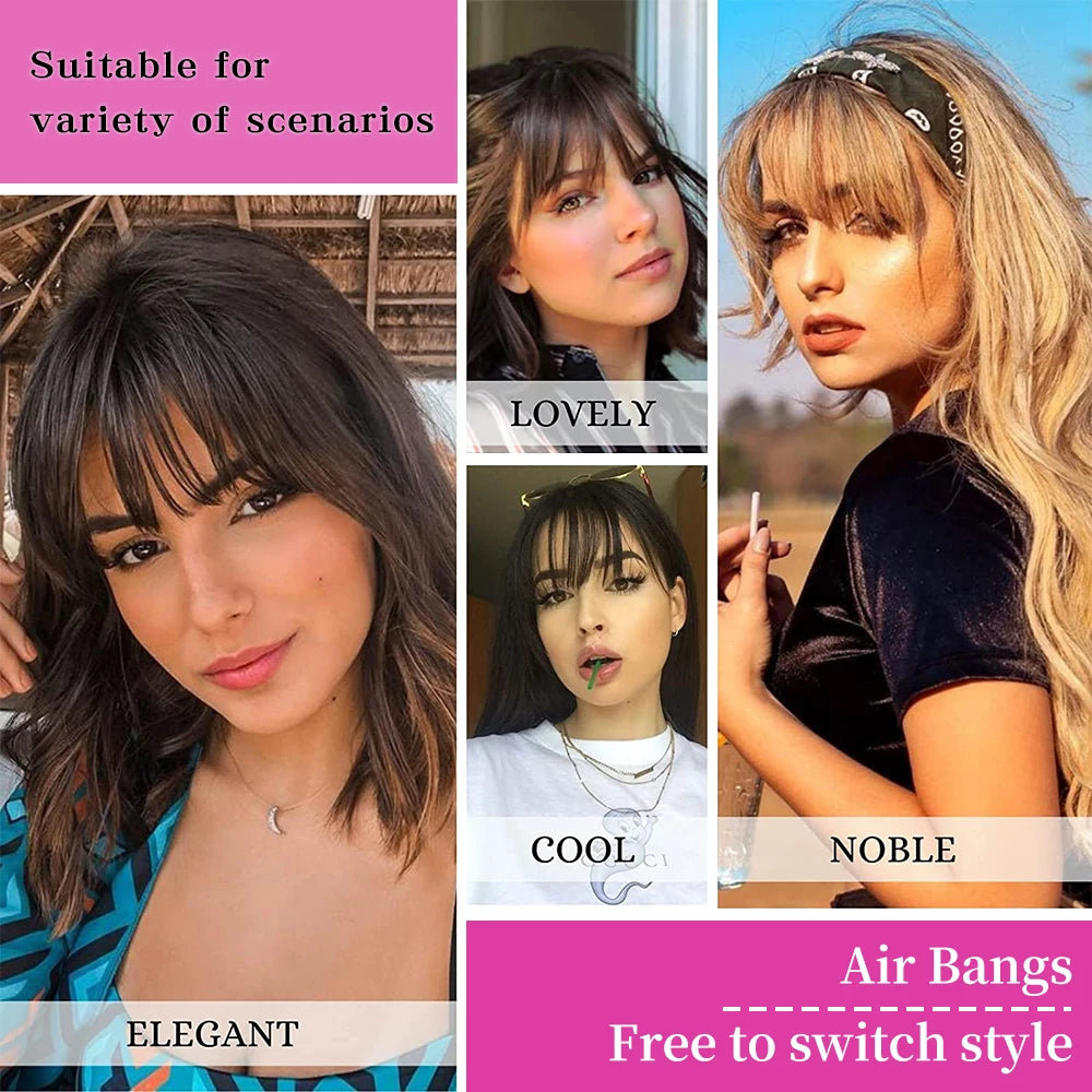Air Bangs Human Hair Clip in Extentions Natural Hair Clip Bangs Fringe Clip Human Hair Clip On Bangs Hairpieces for Women
