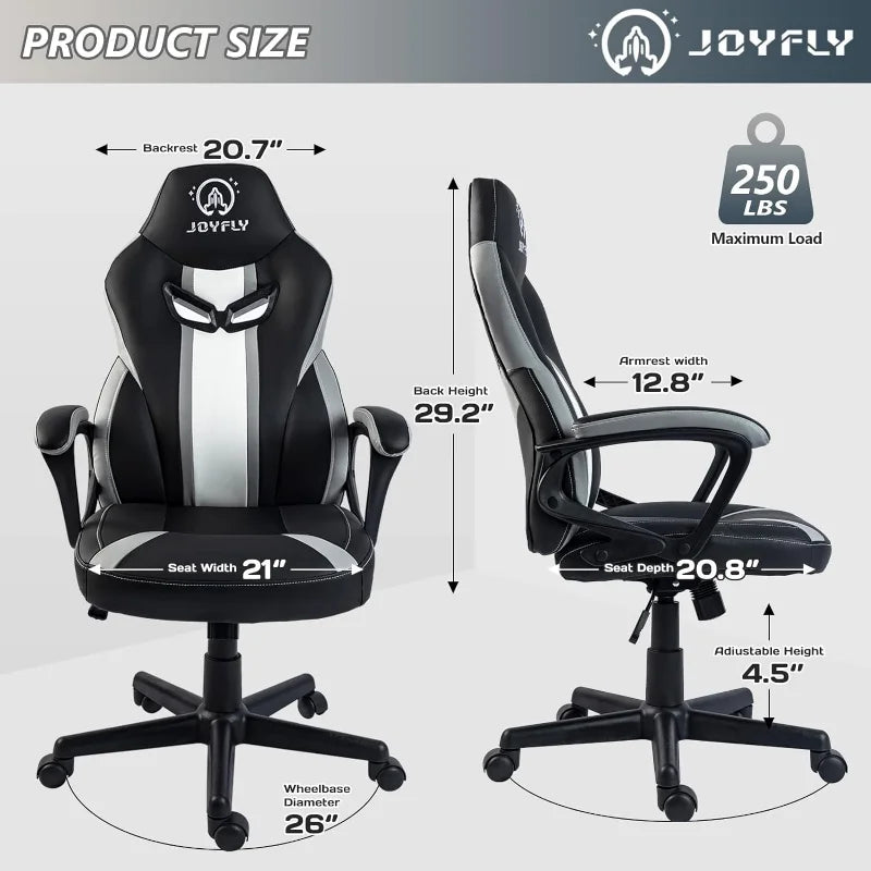 JOYFLY Gaming Chair, Gamer Chair Racing Style Game for Adults Teens, Ergonomic PC with Lumbar Support, 300lbs（Black）