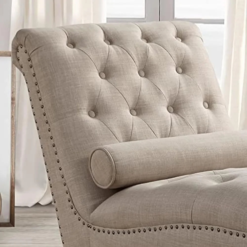 Rosevera Sereno Polyester Upholstered Button Tufting with Toss Pillow Chaise Lounge Chair for Indoor Bedroom